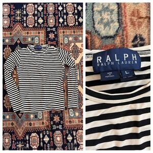 Ralph Lauren Double RL Black and White Striped Long Sleeve Top